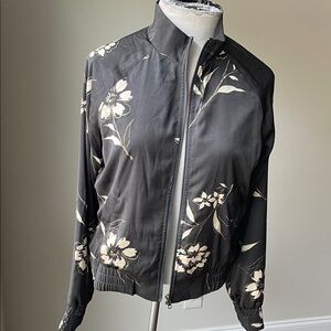 Saltwater LUXE Dark Gray and Cream Floral Bomber Jacket